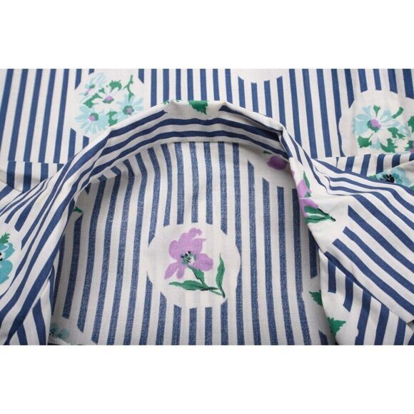 Vintage Womens PJ Pajama Shirt & Shorts Set M Blue White Striped Floral - Picture 6 of 13